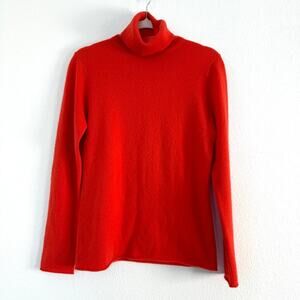 J Crew Deep Orange Turtleneck Sweater Cashmere Blend Size XS capsule wardrobe